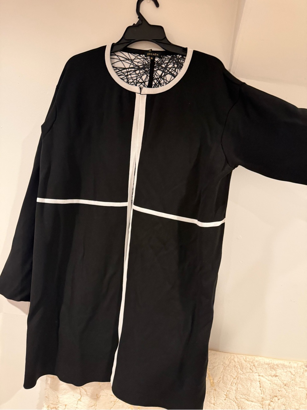 Escada Black Long Sleeve Contrast Trim Dress